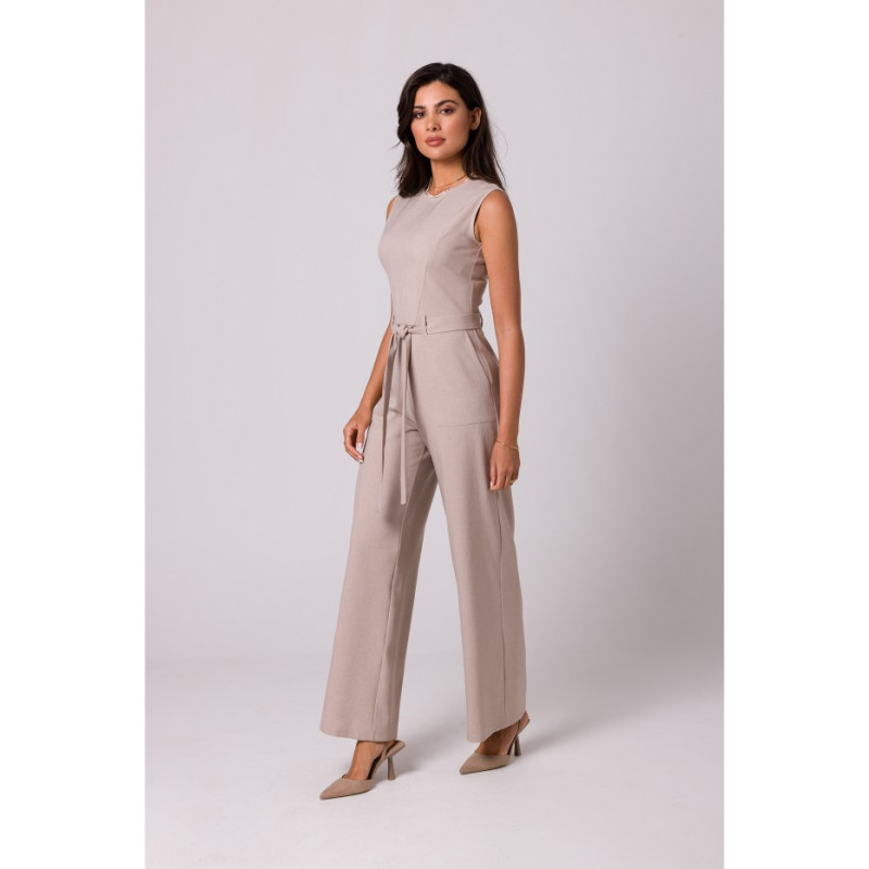 B256 Sleeveless jumpsuit with patch pockets - beige 2