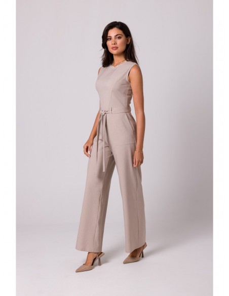 B256 Sleeveless jumpsuit with patch pockets - beige