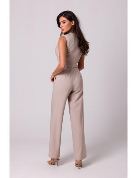 B256 Sleeveless jumpsuit with patch pockets - beige