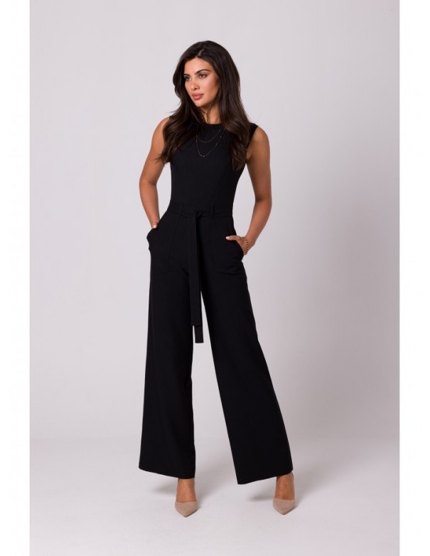 B256 Sleeveless jumpsuit with patch pockets - black