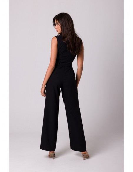 B256 Sleeveless jumpsuit with patch pockets - black