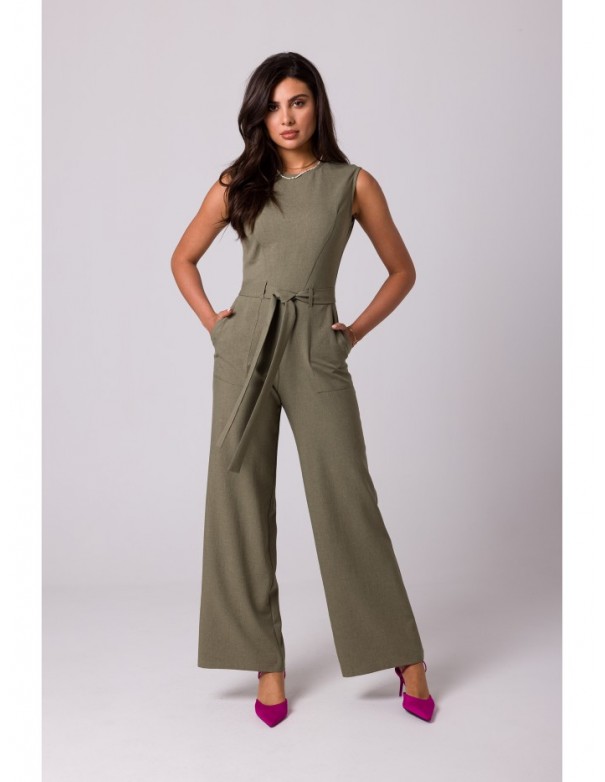 B256 Sleeveless jumpsuit with patch pockets - olive