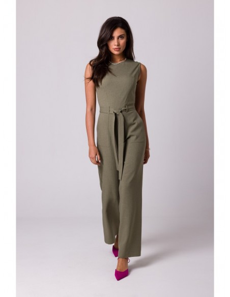 B256 Sleeveless jumpsuit with patch pockets - olive