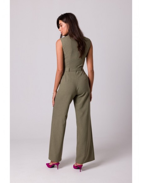 B256 Sleeveless jumpsuit with patch pockets - olive