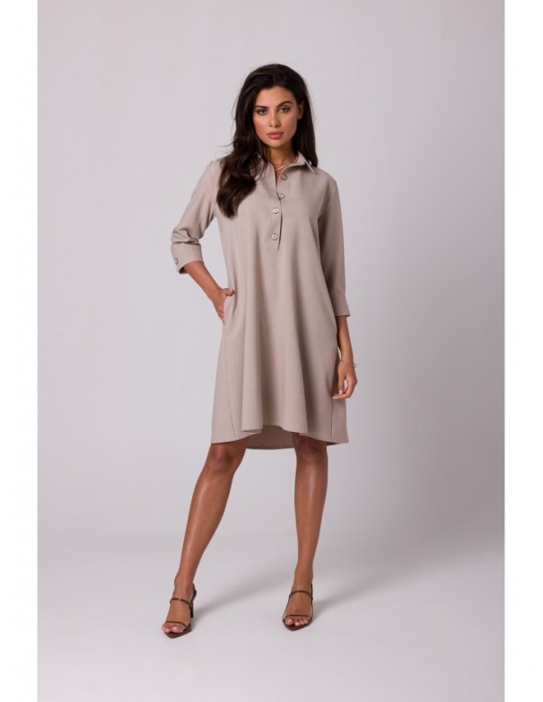 B257 Flared shirt dress - beige