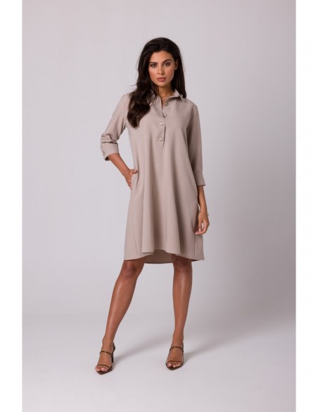 B257 Flared shirt dress - beige