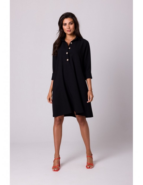 B257 Flared shirt dress - black