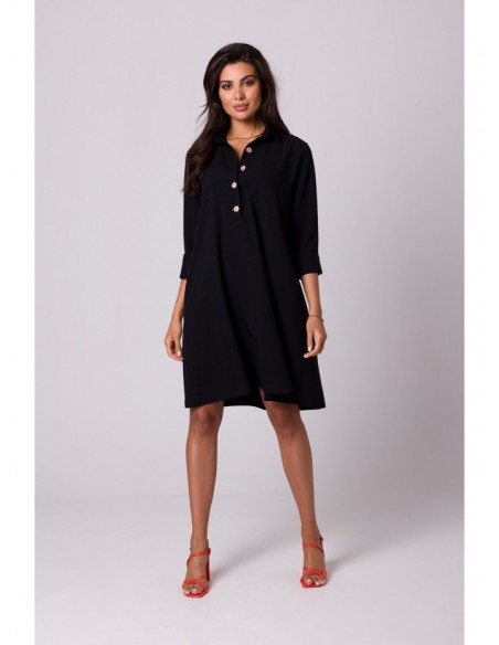 B257 Flared shirt dress - black