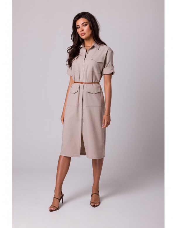 B258 Safari dress with flap pockets - beige