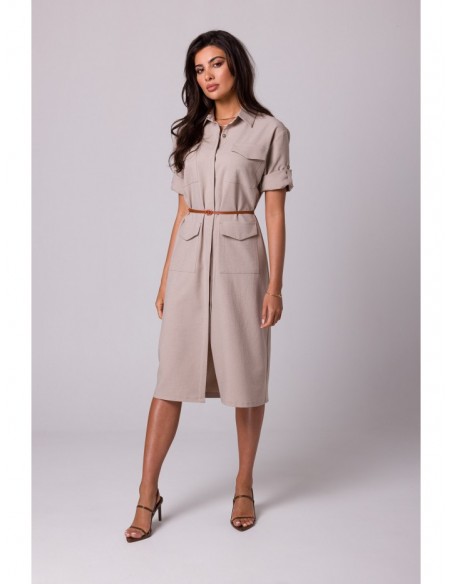 B258 Safari dress with flap pockets - beige