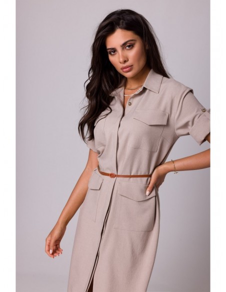 B258 Safari dress with flap pockets - beige