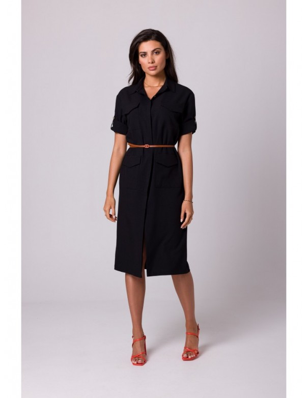 B258 Safari dress with flap pockets - black