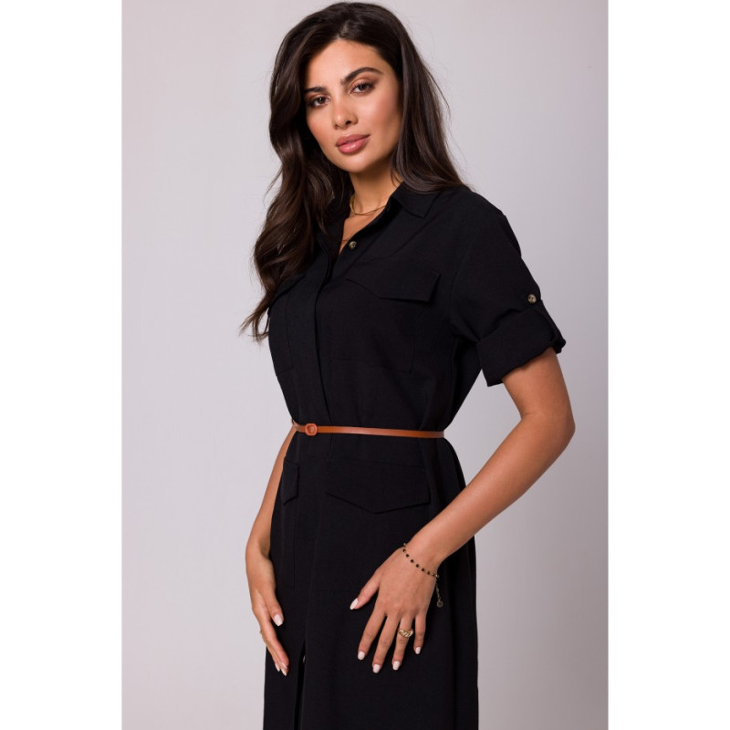B258 Safari dress with flap pockets - black 2