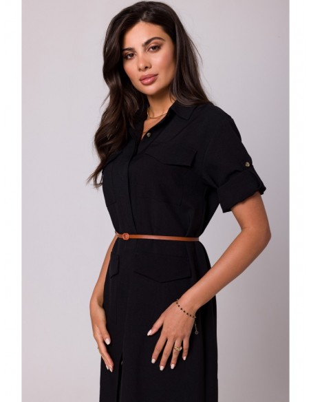 B258 Safari dress with flap pockets - black