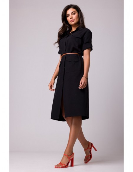 B258 Safari dress with flap pockets - black