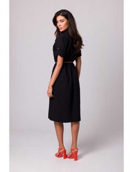 B258 Safari dress with flap pockets - black