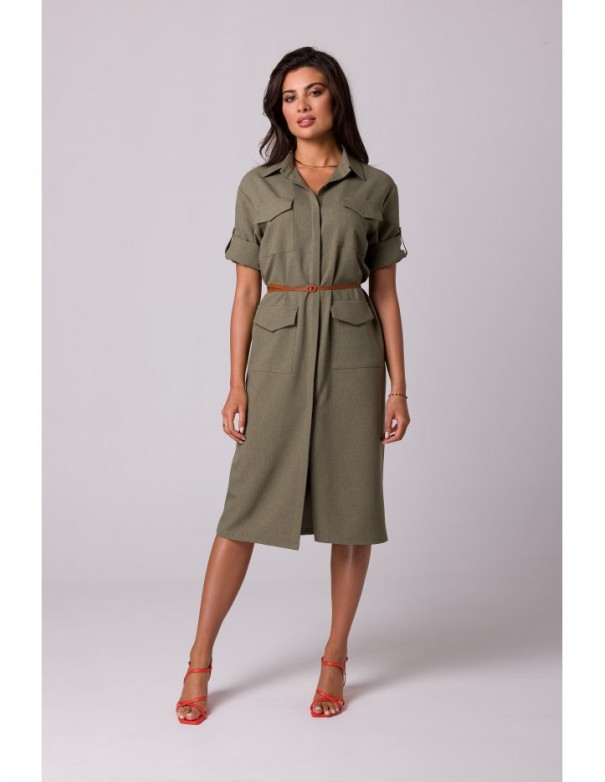 B258 Safari dress with flap pockets - olive