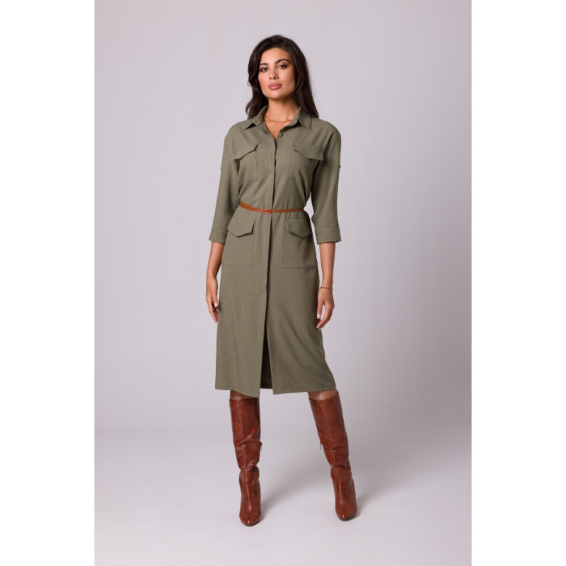 B258 Safari dress with flap pockets - olive 2