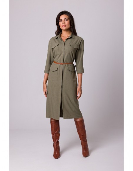 B258 Safari dress with flap pockets - olive