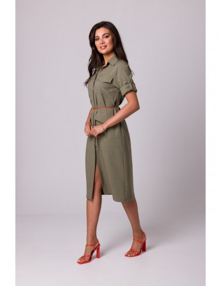 B258 Safari dress with flap pockets - olive