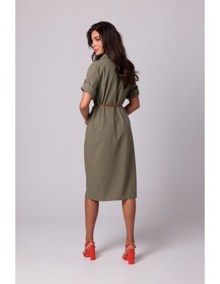 B258 Safari dress with flap pockets - olive