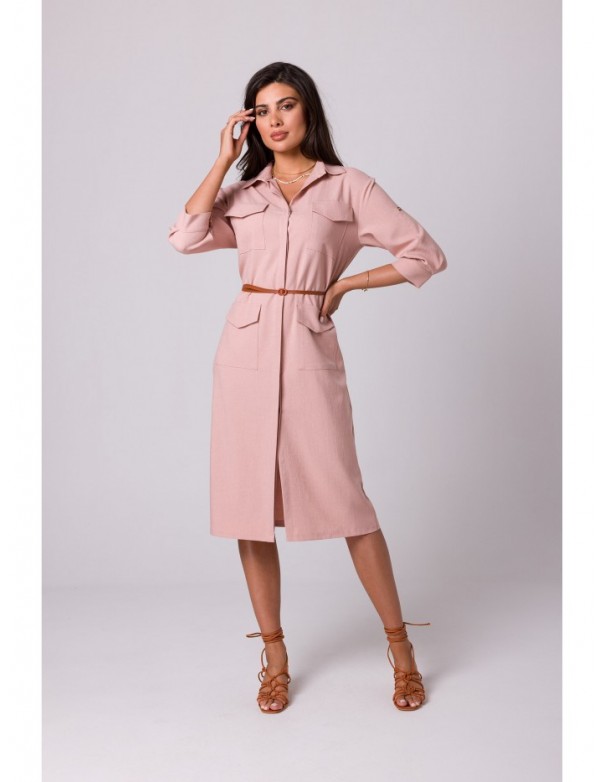 B258 Safari dress with flap pockets - pink