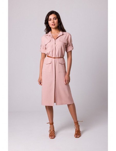 B258 Safari dress with flap pockets - pink