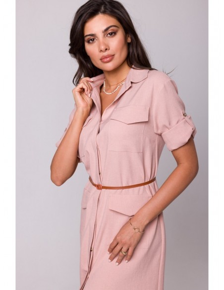 B258 Safari dress with flap pockets - pink