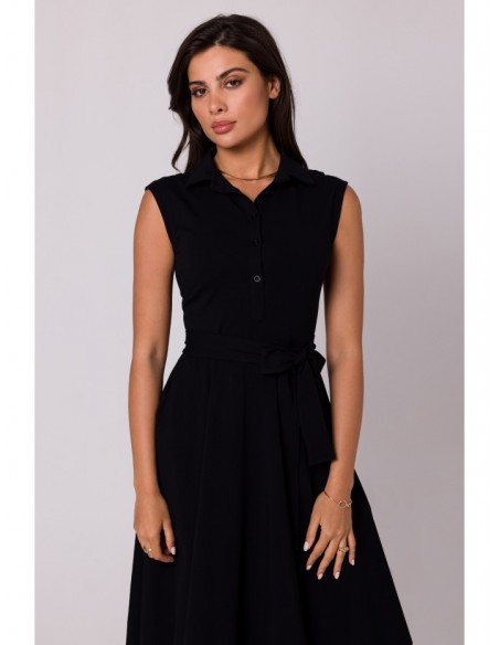 B261 Fit and flare cotton dress - black