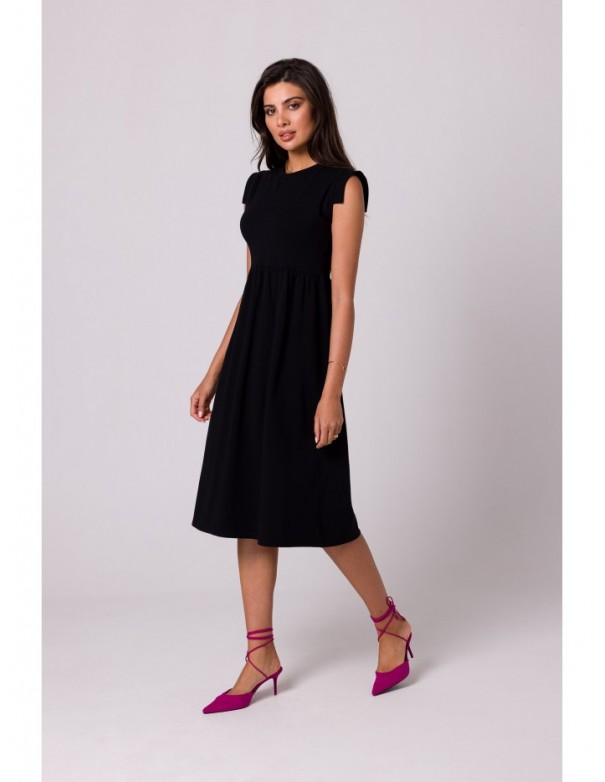 B262 High waisted cotton dress - black