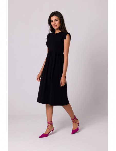 B262 High waisted cotton dress - black