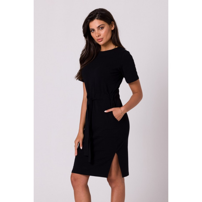 B263 Cotton dress with patch pockets - black 2