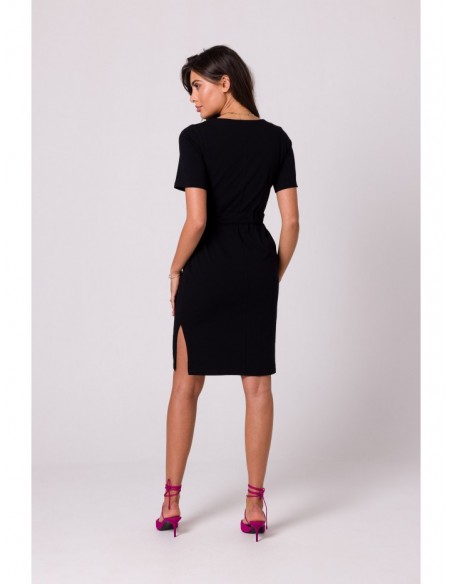 B263 Cotton dress with patch pockets - black