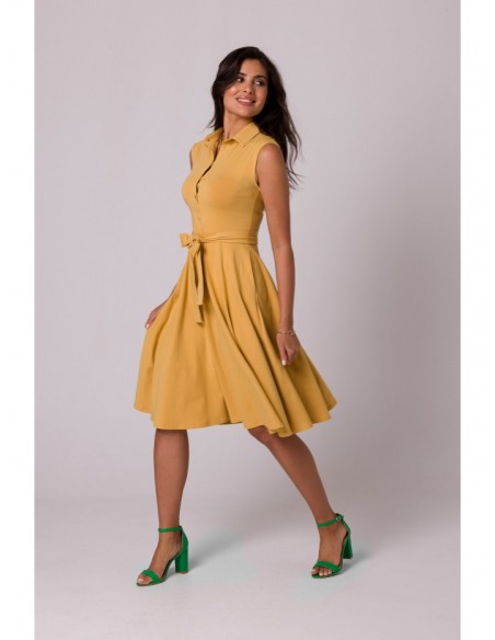 B261 Fit and flare cotton dress - honey