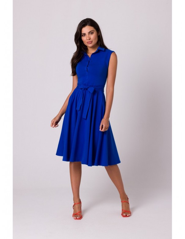 B261 Fit and flare cotton dress - royal blue