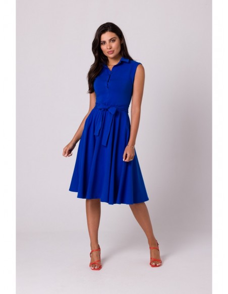 B261 Fit and flare cotton dress - royal blue