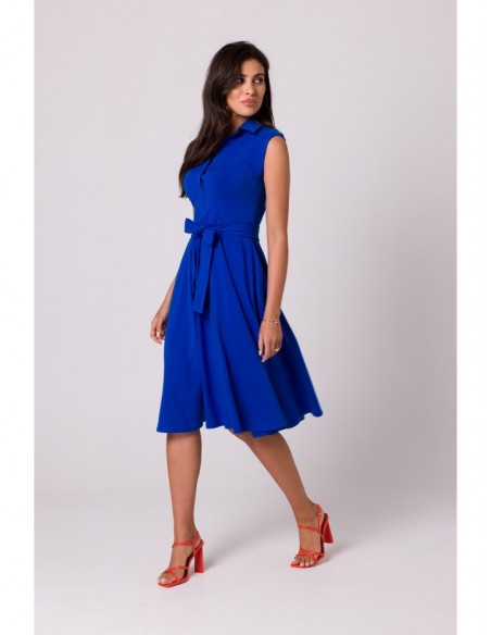 B261 Fit and flare cotton dress - royal blue