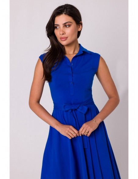 B261 Fit and flare cotton dress - royal blue