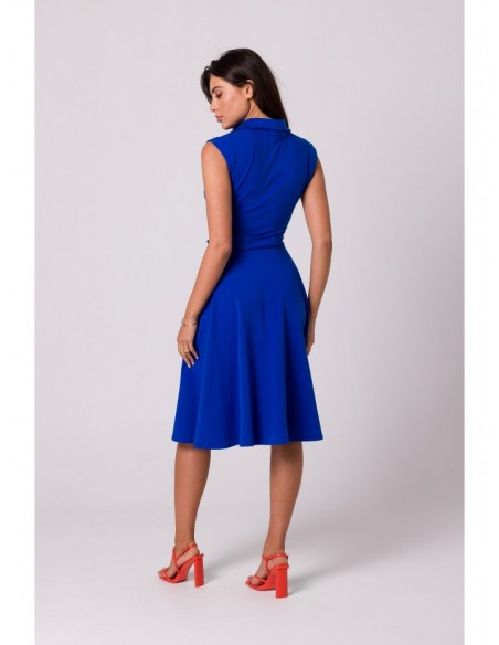 B261 Fit and flare cotton dress - royal blue