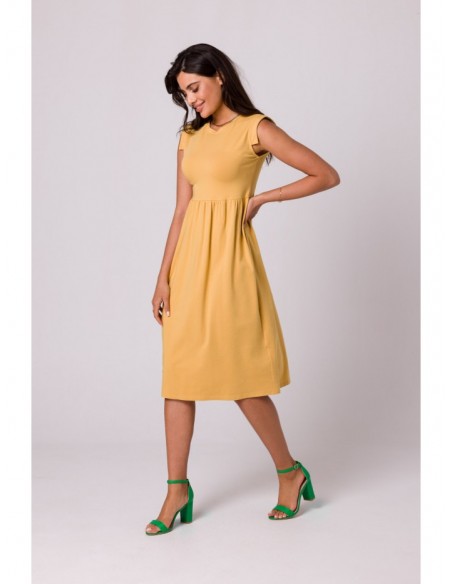 B262 High waisted cotton dress - honey