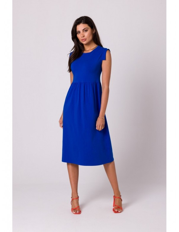 B262 High waisted cotton dress - royal blue