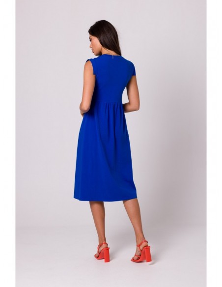 B262 High waisted cotton dress - royal blue