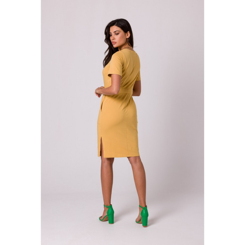 B263 Cotton dress with patch pockets - honey 2