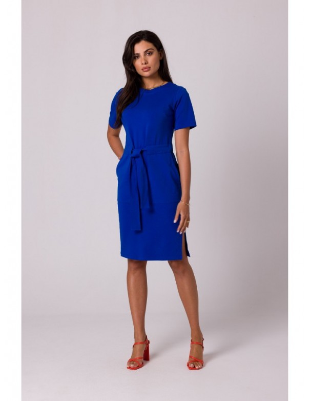 B263 Cotton dress with patch pockets - royal blue