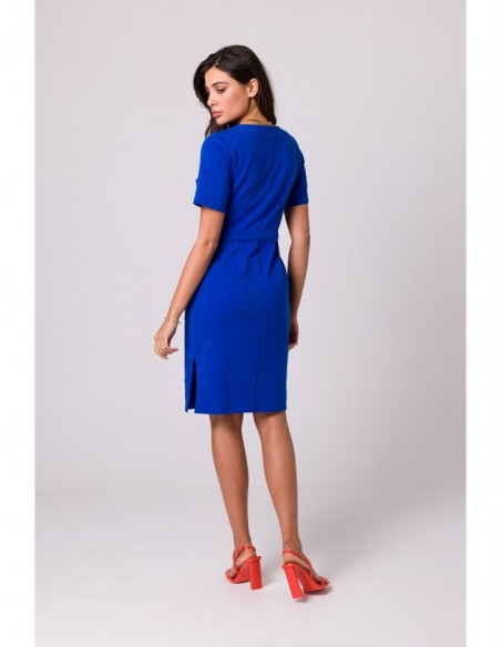 B263 Cotton dress with patch pockets - royal blue