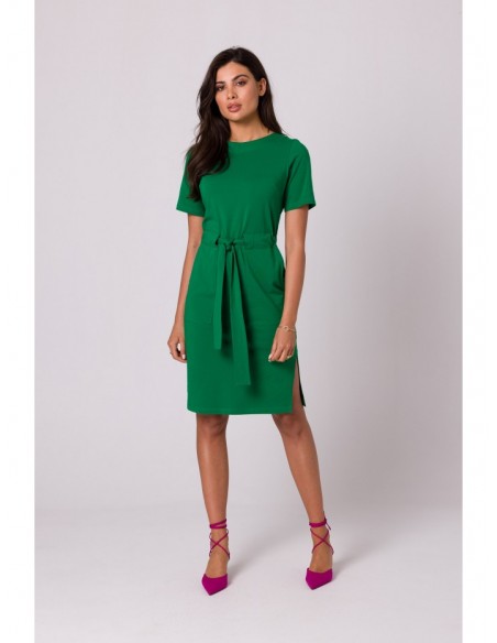 B263 Cotton dress with patch pockets - green