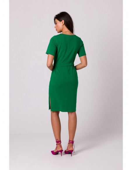 B263 Cotton dress with patch pockets - green