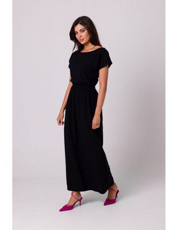 B264 Maxi dress with elasticated waist - black