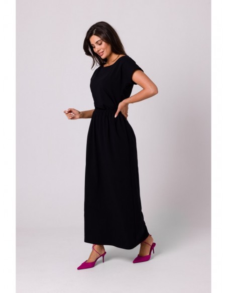 B264 Maxi dress with elasticated waist - black