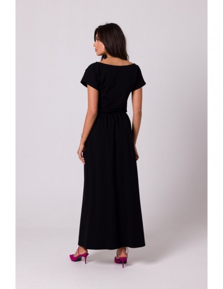 B264 Maxi dress with elasticated waist - black